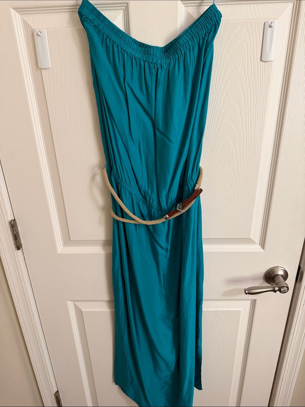 MICHAEL Michael Kors Teal Off-Shoulder Maxi Dress with Rope Belt
